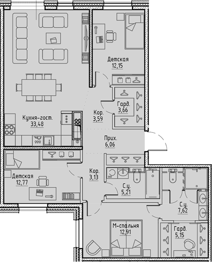 3-комнатная квартира 105.73 м², 7/10 эт., ЖК «LEGENDA Сампсониевский 32»